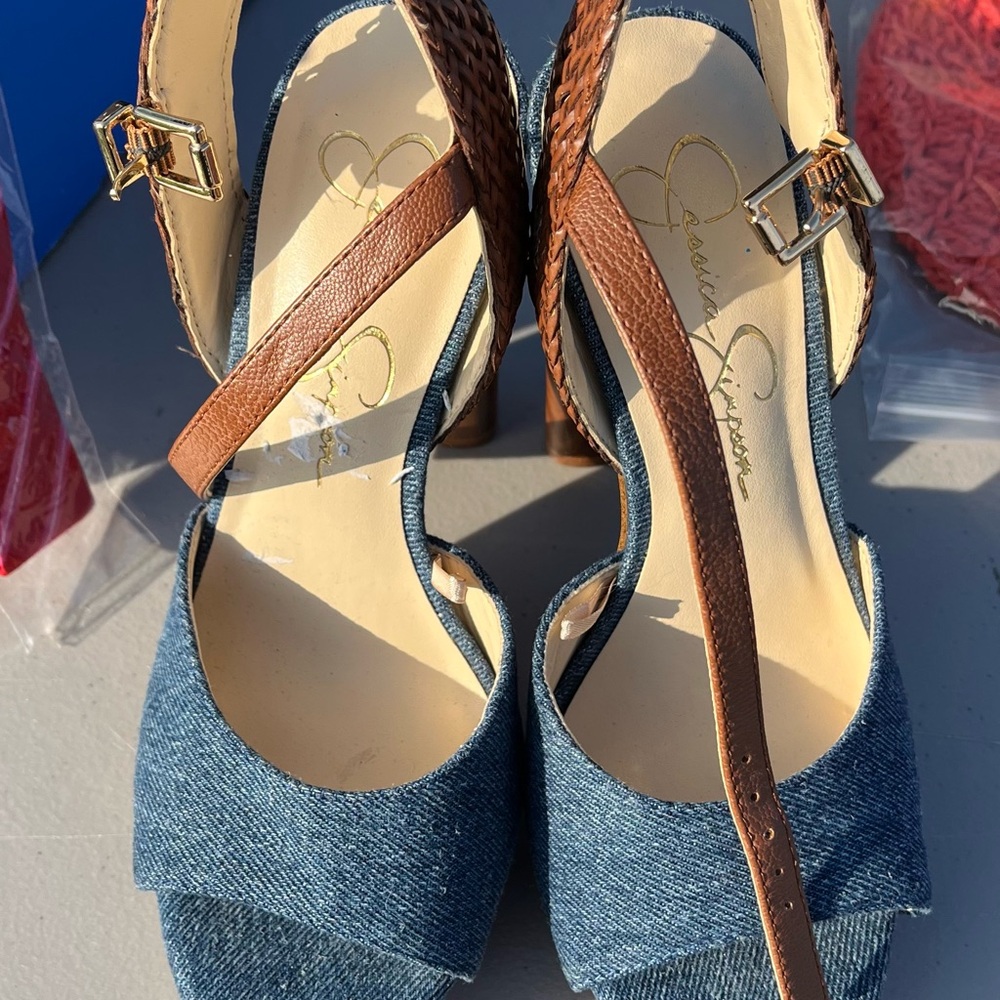 Jessica Simpson Denim and Brown Heels